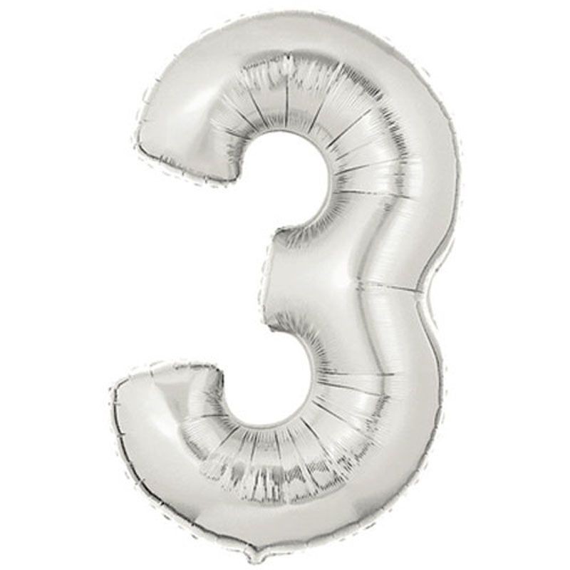 Şekilli Supershape Silver Rakam Folyo Balon 3 Numara (4401)