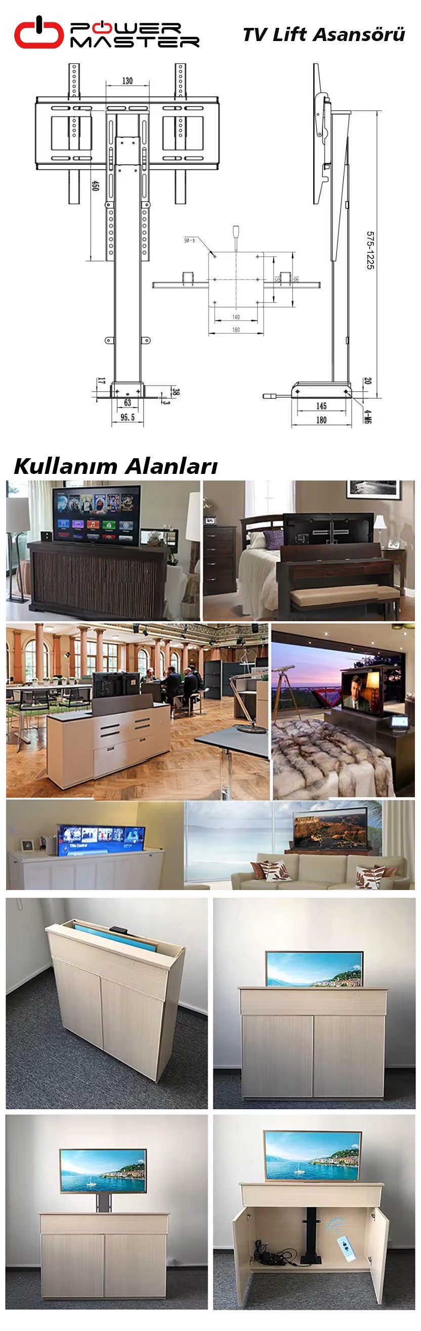 Ayarlanabilir Yükseklik Uzaktan Kumandalı TV Kaldırma Lift Asansörü