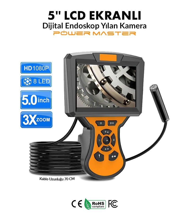  PM-14282 5 İnç LCD Ekranlı Dijital Endoskop Yılan Kamera