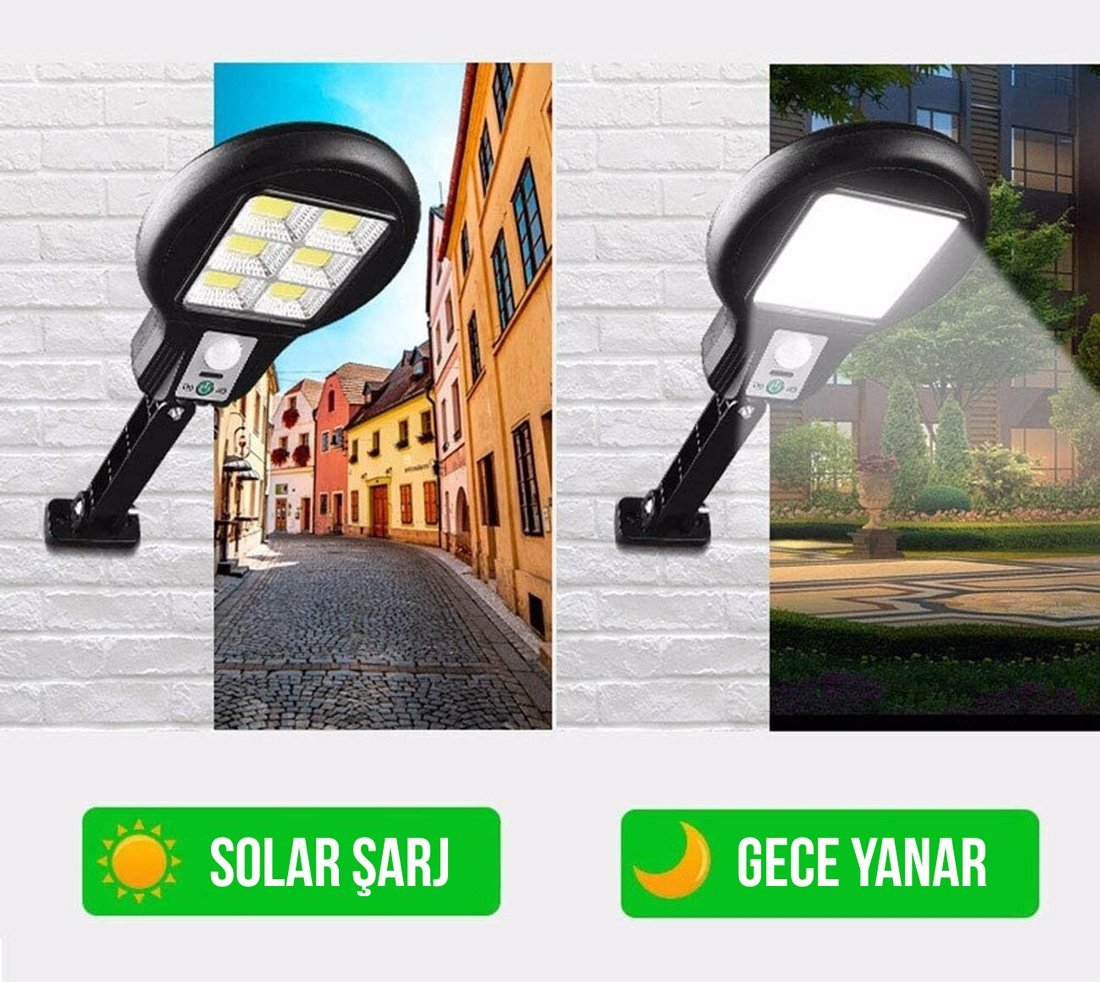  CL-182-6 Hareket Sensörlü 48 COB Ledli Solar Sokak Lambası İçerik