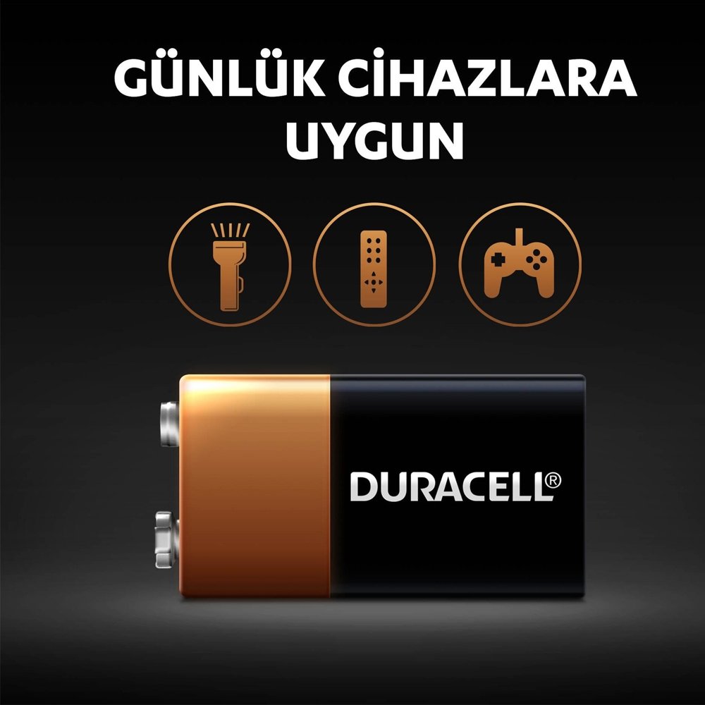 Duracell Alkalin 9 Volt Pil 6LR61/MN1604