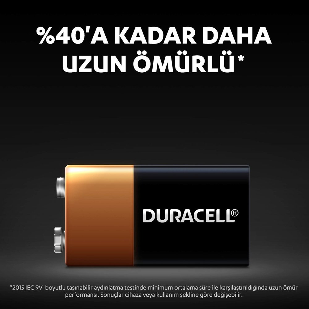 Duracell Alkalin 9 Volt Pil 6LR61/MN1604