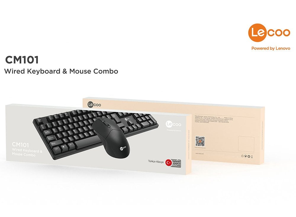 Lenovo Lecoo CM101 USB Kablolu Q Klavye - Mouse Set Siyah