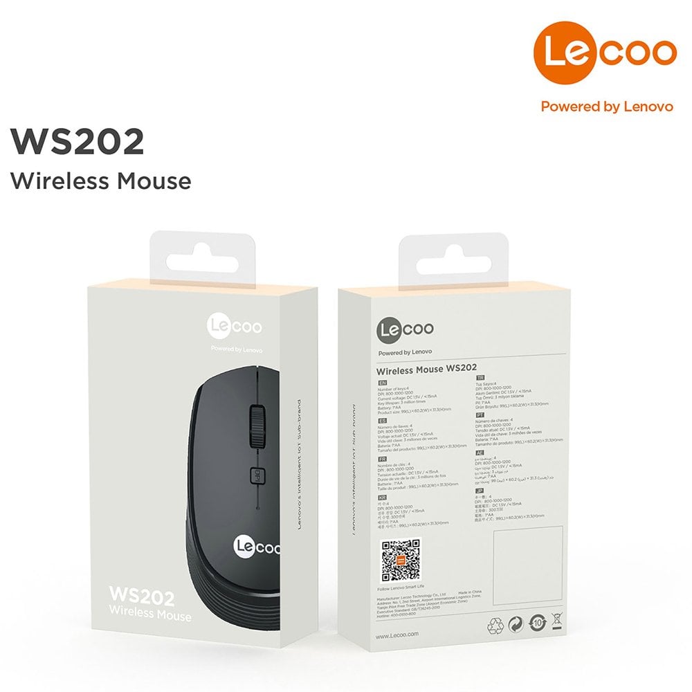 Lenovo Lecoo WS202 1600 DPI 4 Tuşlu Kablosuz Mouse Siyah