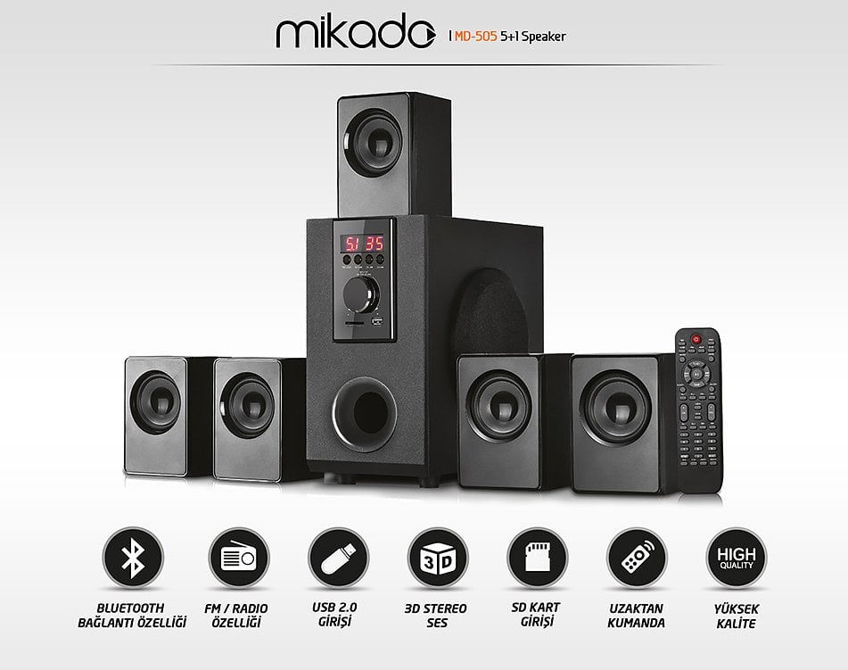 Mikado MD-505 5+1 USB - SD - FM Destekli Bluetooth Hoparlör