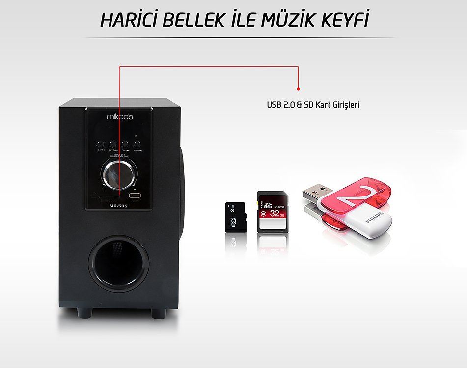 Mikado MD-505 5+1 USB - SD - FM Destekli Bluetooth Hoparlör