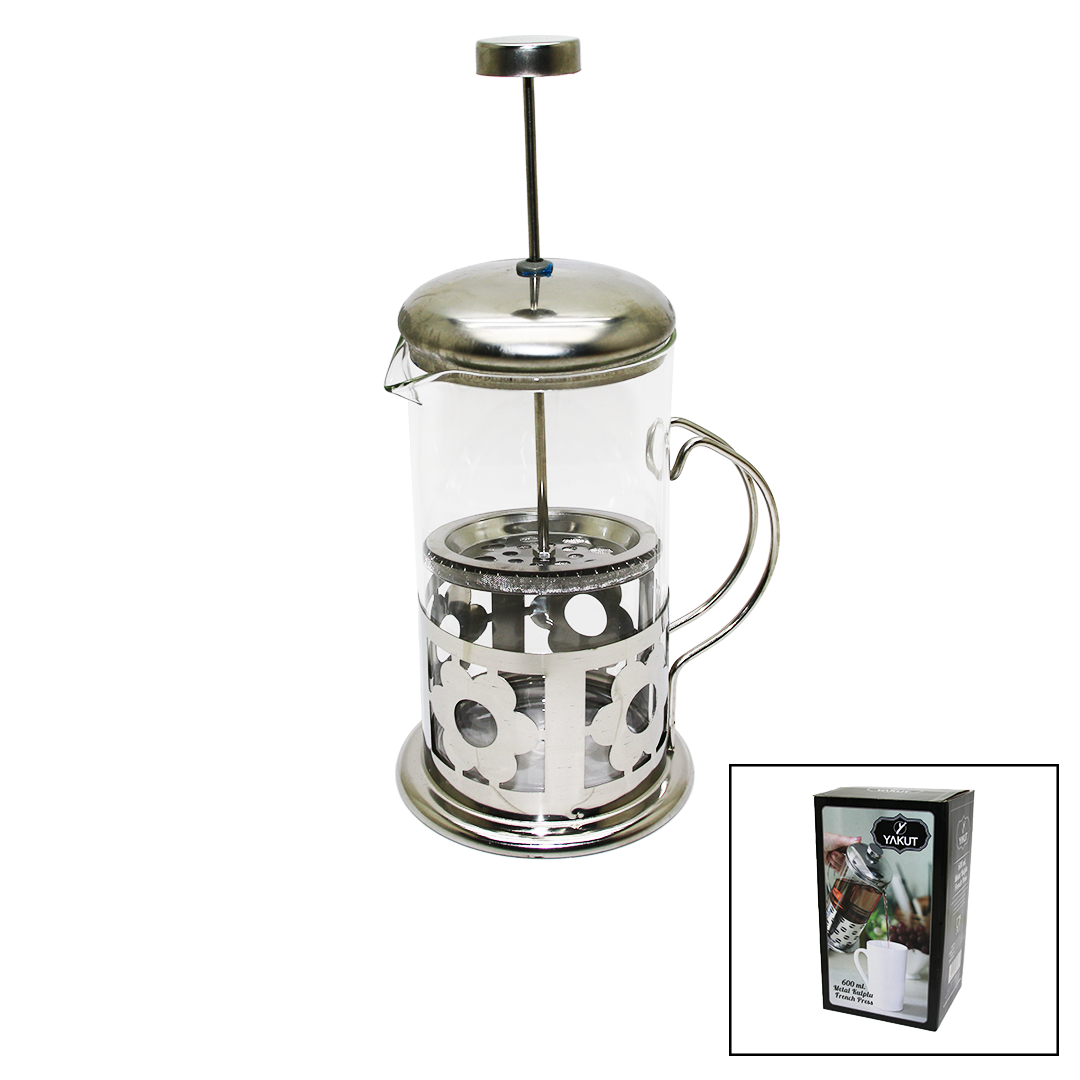 FRENCH PRESS 600ML CAM BİTKİ SÜZGEÇİ METAL KAFES - KAPAK (4401)