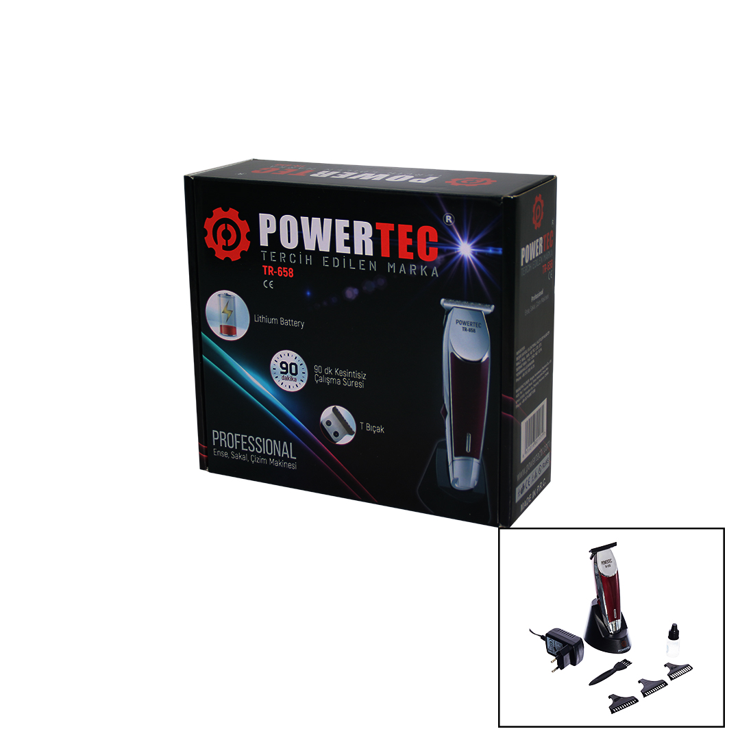 POWERTEC TR-658 SAÇ SAKAL ENSE ÇİZİM TRAŞ MAKİNESİ T BIÇAK (4401)