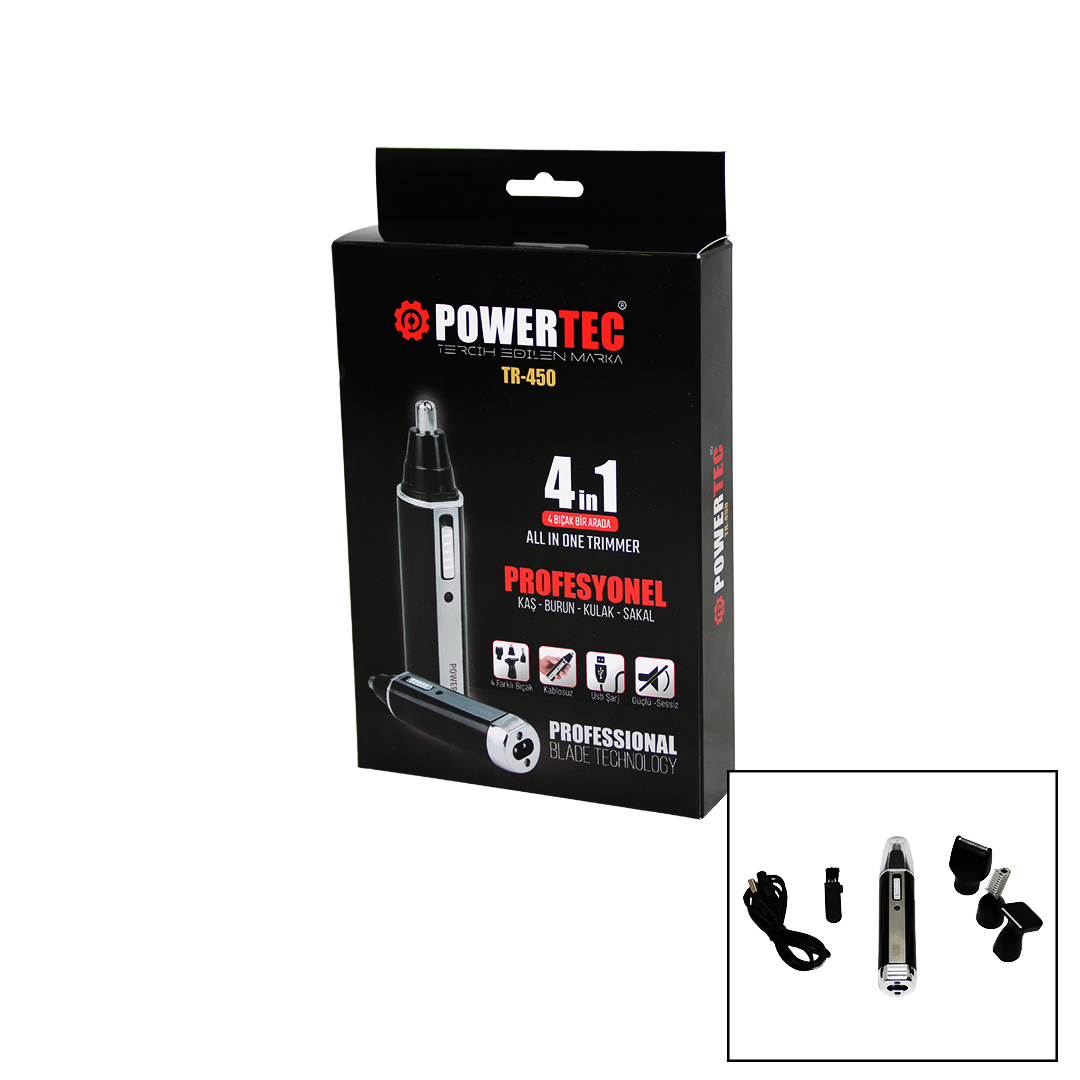 POWERTEC TR-450 4İN1 KAŞ - BURUN - KULAK - SAKAL ŞARJLI TRAŞ MAKİNESİ (4401)