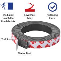 Yapışkanlı Şerit Mıknatıs Magnet Kes Kullan Güçlü Sağlam Rulo Çıkarılması Kolay Siyah 2cm x 1 mt