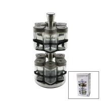 12PCS   KARE  CAM - PLASTİK KAPAK TUZLUK - BAHARATLIK  DÖNER STANDLI