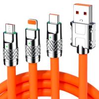 3 in 1 Type-C + Micro Usb + Lightning Hızlı Şarj Kablosu Silikon Kablo 1 Metre Opp Ambalaj