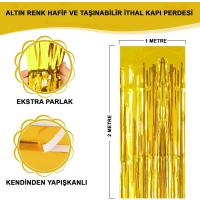 Altın Gold Renk Ekstra Metalize Parlak Saçaklı Arka Fon Perde İthal A Kalite 1x2 Metre