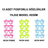 Fosforlu Yıldız Model Glow Parti Gözlüğü Karanlıkta Yanan Gözlükler 12 Adet