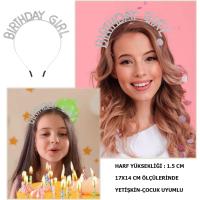 Kristal Taşlı Gümüş Birthday Girl Yazılı Doğum Günü Parti Tacı 19x11 cm