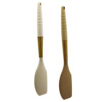 SİLİKON SPATULA DÜZ AHŞAP BAMBU SAP - SİLİKON KILIFLI 32CM